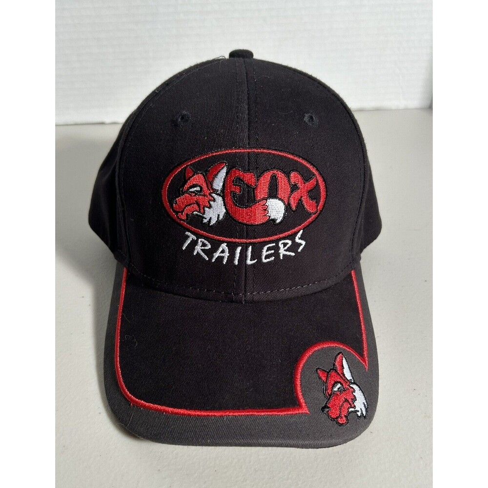 Fox Trailers Black Strap Back Hat Cap Red White Logo 100% Cotton